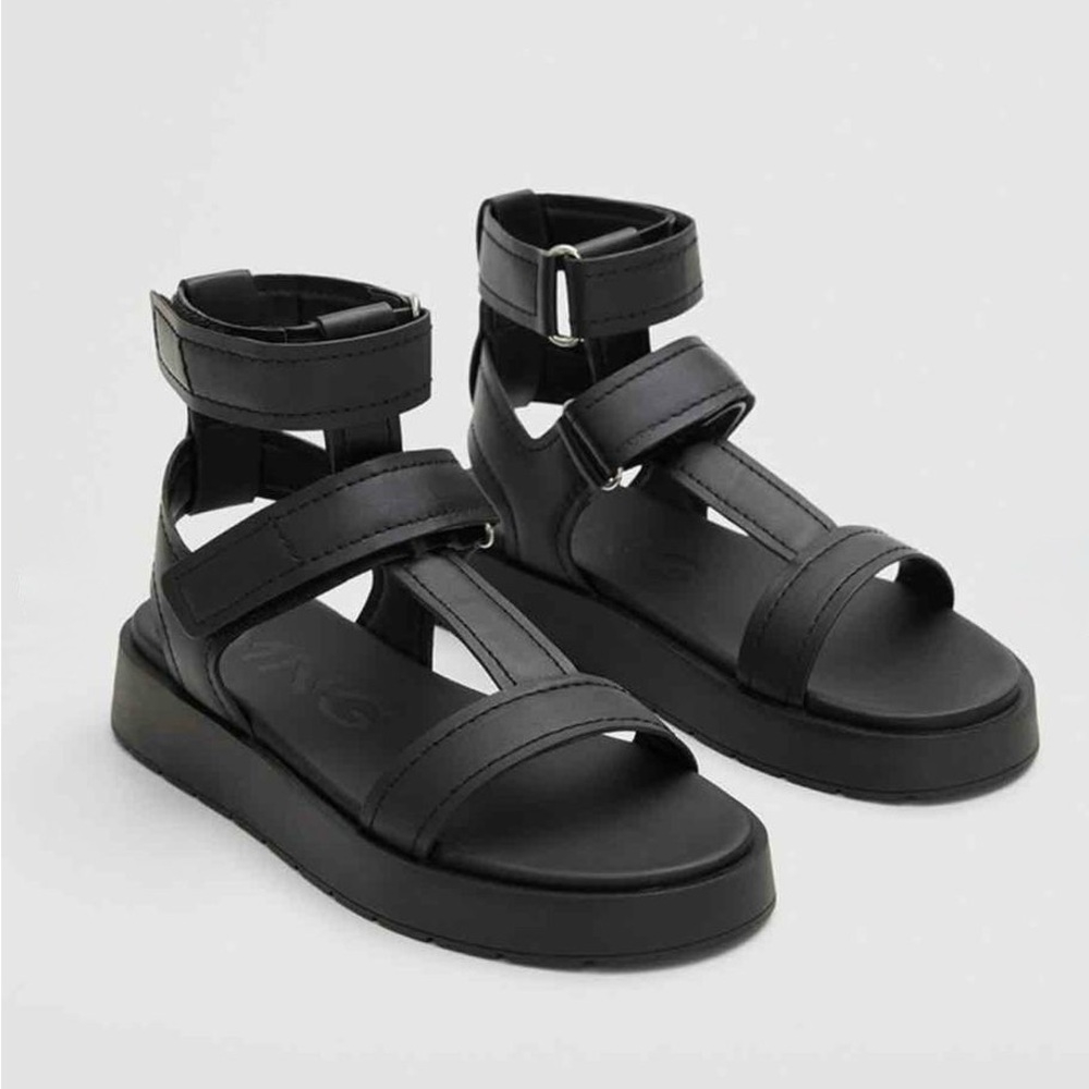 Mango Women's Black Strappy Platform Sandals size 9